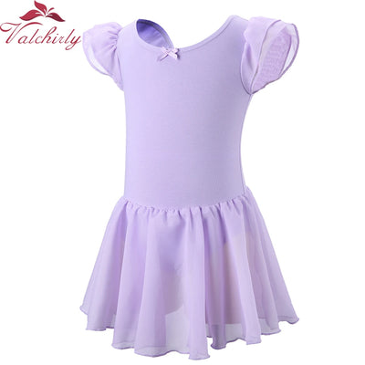 Girls Short Sleeve Leotard with Attached Skirt