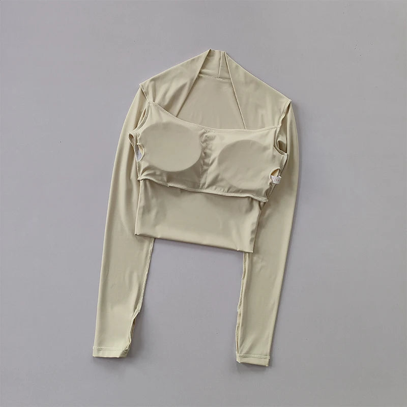 Women's Long Sleeve Yoga Shirt Stretchy Fabric - Neighborhood Dancewear Cream White