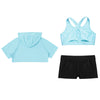 Bra Shorts Hoodie Set For Girls In Multiple Colors - Light Blue