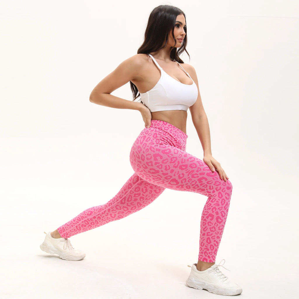 Adult Leopard Print Leggings For Dance Yoga - Neighborhood Dancewear Pink