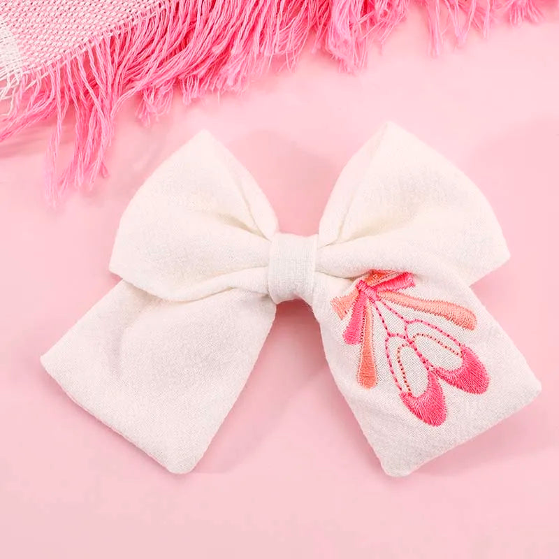 Ballet Shoes Hair Clip Embroidery Bow In Multiple Colors