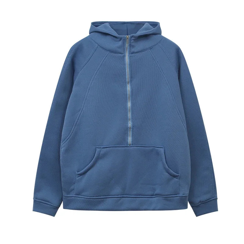 Cozy Adult Half Zipped Hooded Sweater Dancer Approved Blue