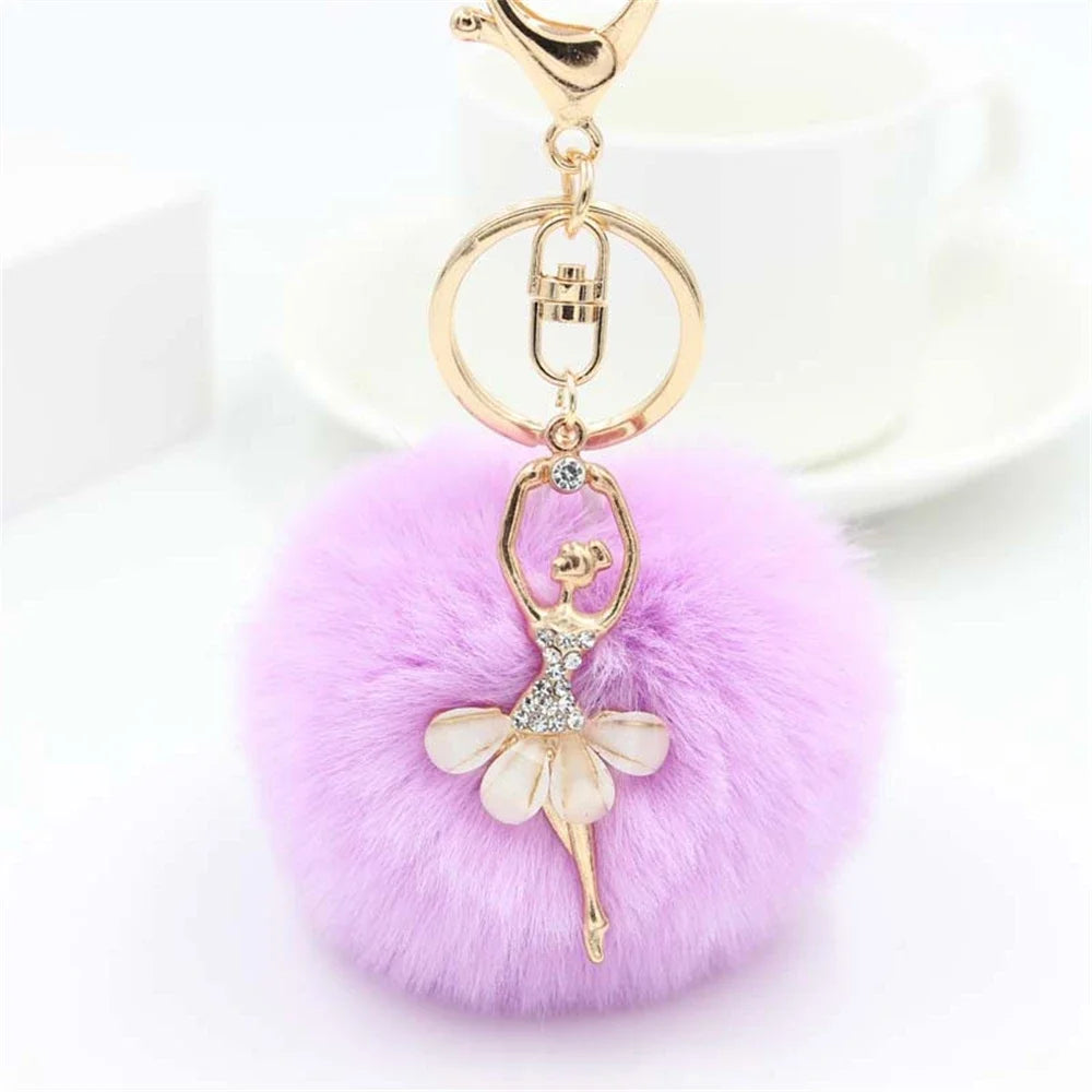 Fashion Rhinestone Ballet Dancer Plush Ball Keychain - Neighborhood Dancewear