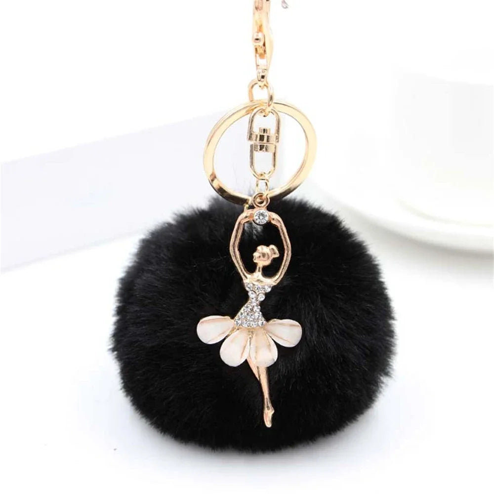 Fashion Rhinestone Ballet Dancer Plush Ball Keychain - Neighborhood Dancewear