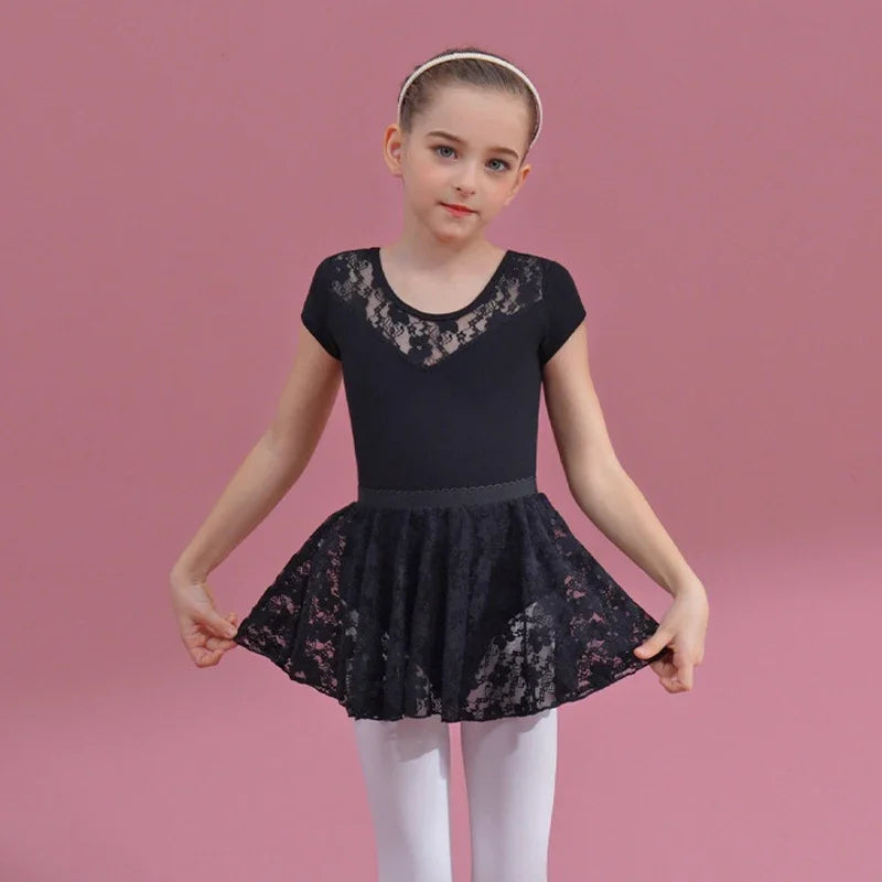 Girls Lace Long Sleeve Dance Leotard In Multiple Colors - Neighborhood Dancewear Black