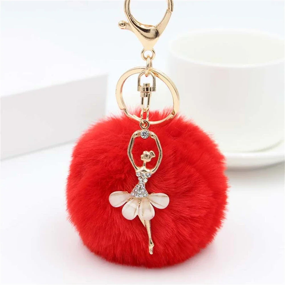 Fashion Rhinestone Ballet Dancer Plush Ball Keychain - Neighborhood Dancewear