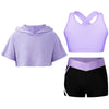 Bra Shorts Hoodie Set For Girls In Multiple Colors - Purple