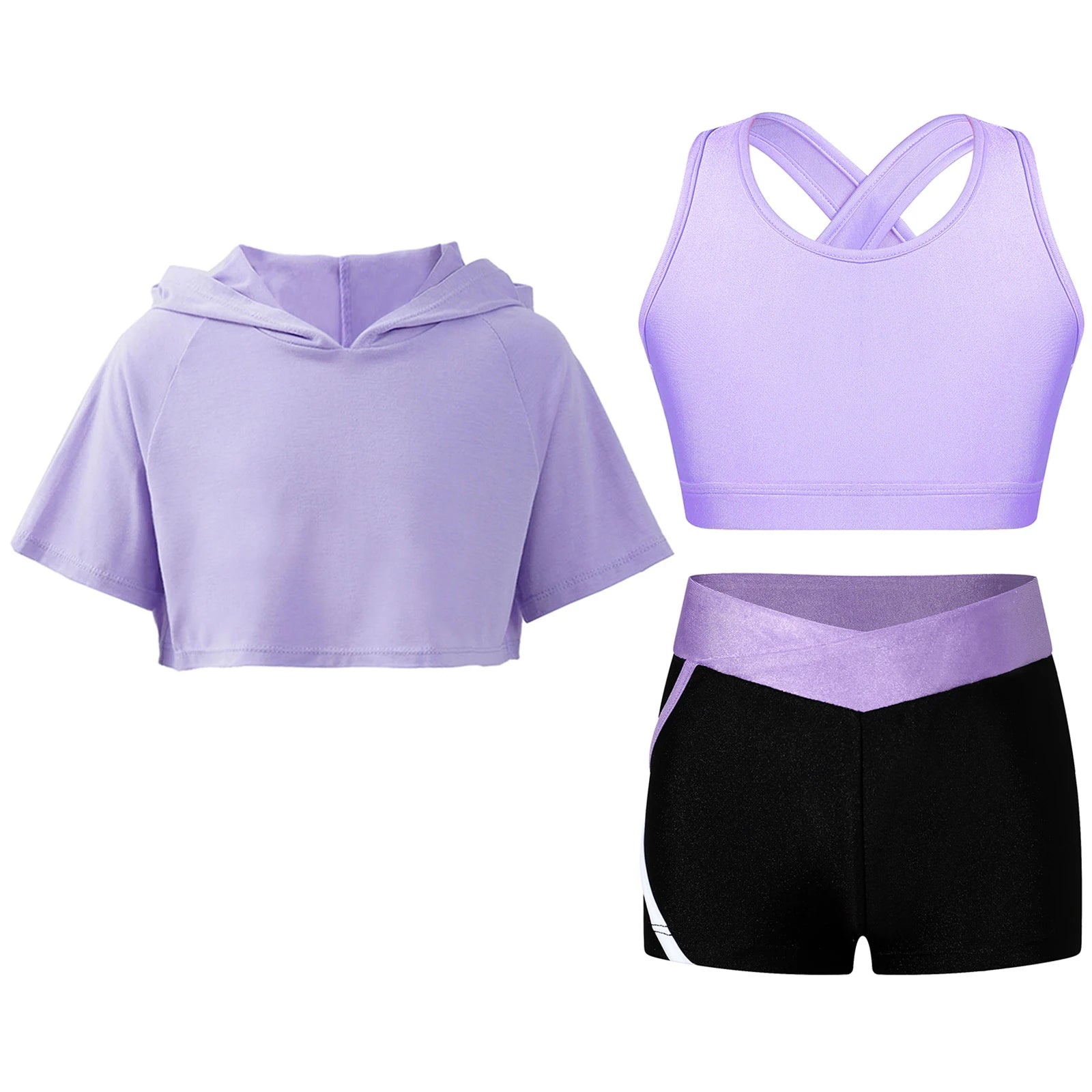 Bra Shorts Hoodie Set For Girls In Multiple Colors - Purple