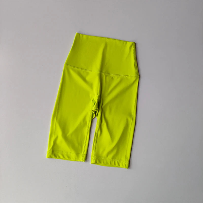Adult High Waisted Shorts Quarter Length - Neighborhood Dancewear Lime Green Neon Green