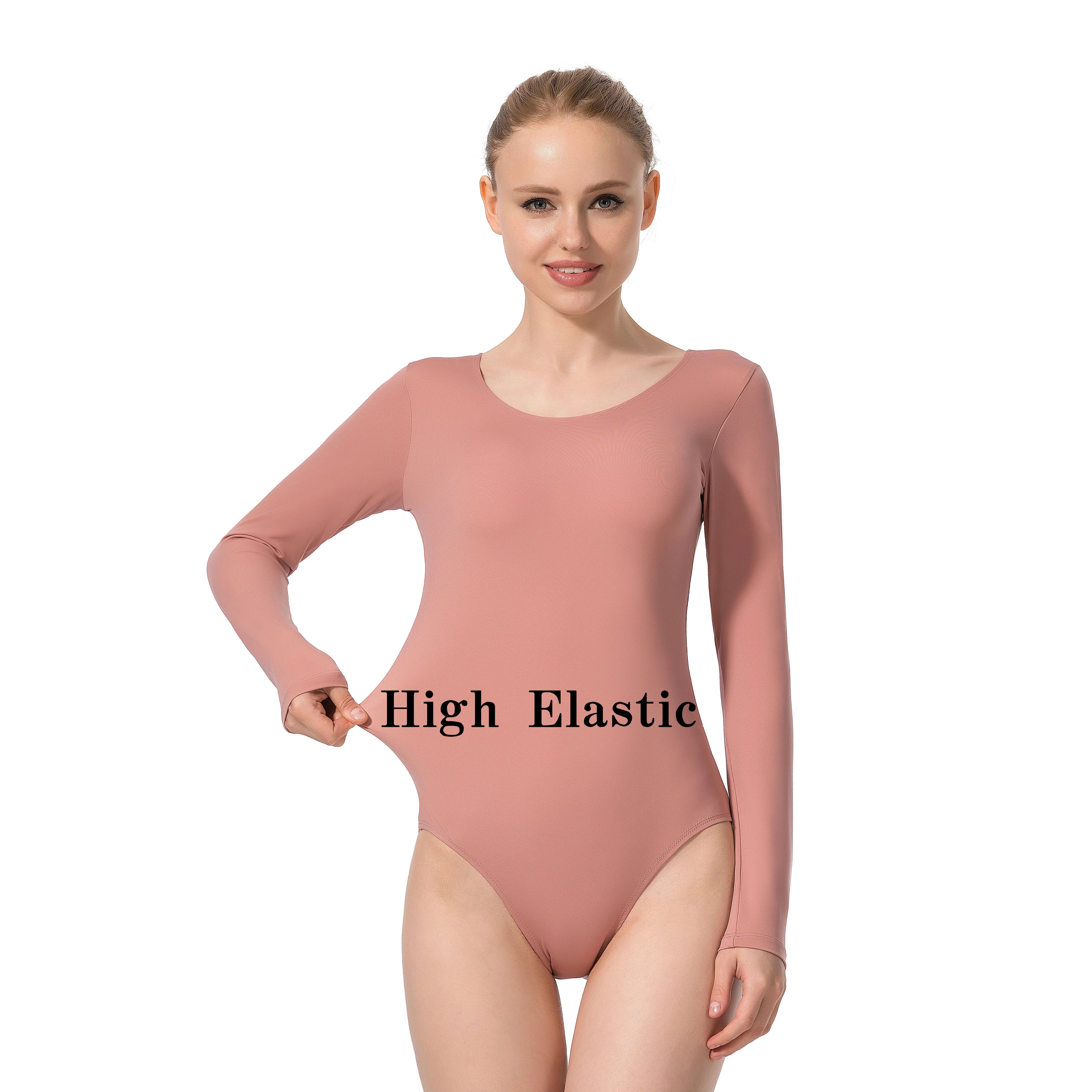 Women's Long Sleeve Leotard Form FItting Multiple Colors - Neighborhood Dancewear Pink