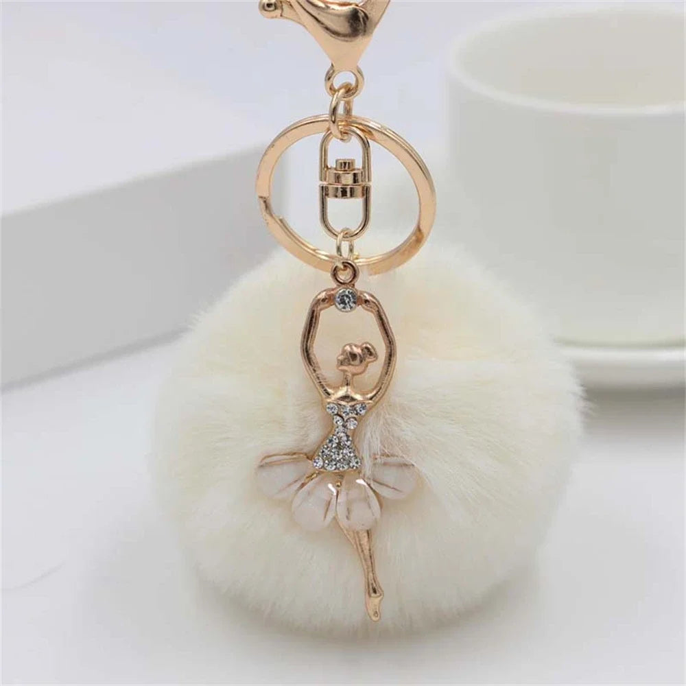 Fashion Rhinestone Ballet Dancer Plush Ball Keychain - Neighborhood Dancewear