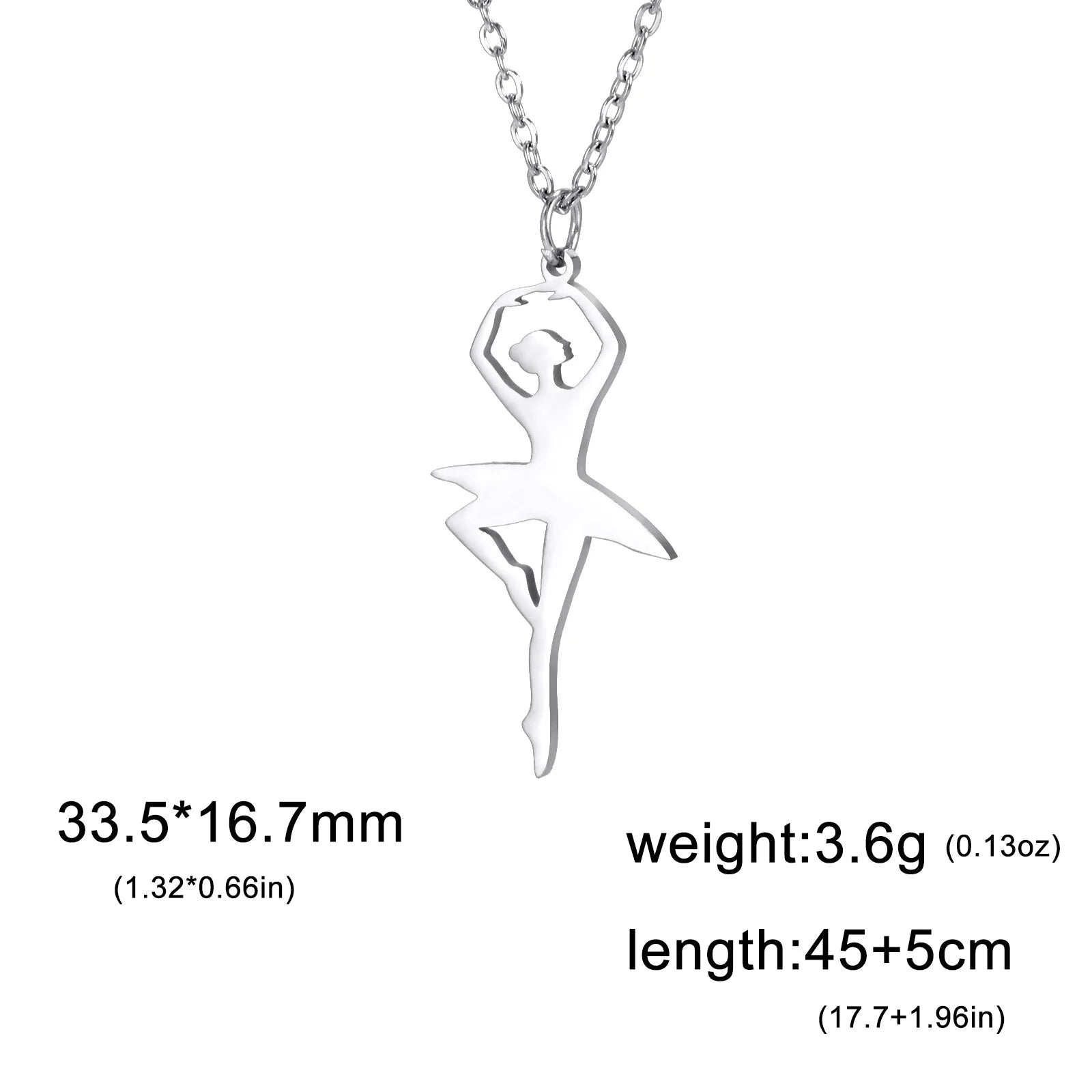 Stainless Steel Ballerina Necklace in Gold or Silver - Dancer Gifts Present