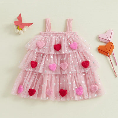 Girls Hearts Mesh Tulle Dress