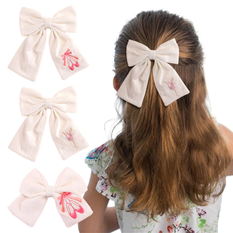 Ballet Shoes Hair Clip Embroidery Bow In Multiple Colors