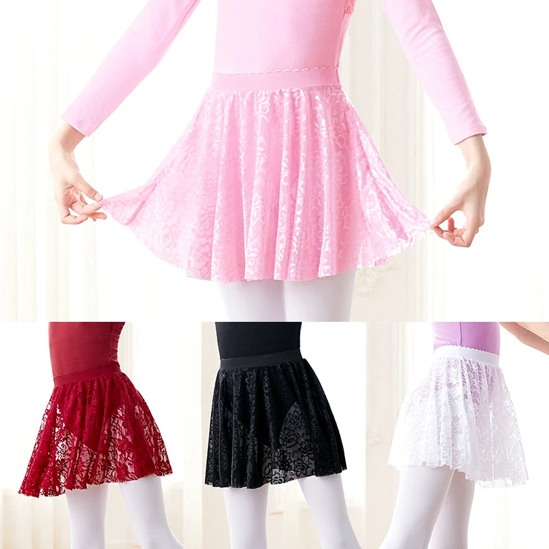 Girls Ballet Skirts Elastic Waist Lace Dance Skirt - Neighborhood Dancewear 