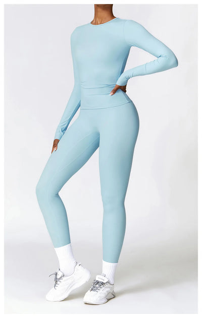 Seamless Yoga Set 2 Piece Top and Leggings Blue