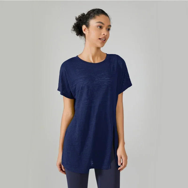 Women's Flowy Yoga Shirt In Multiple Colors - Navy Blue