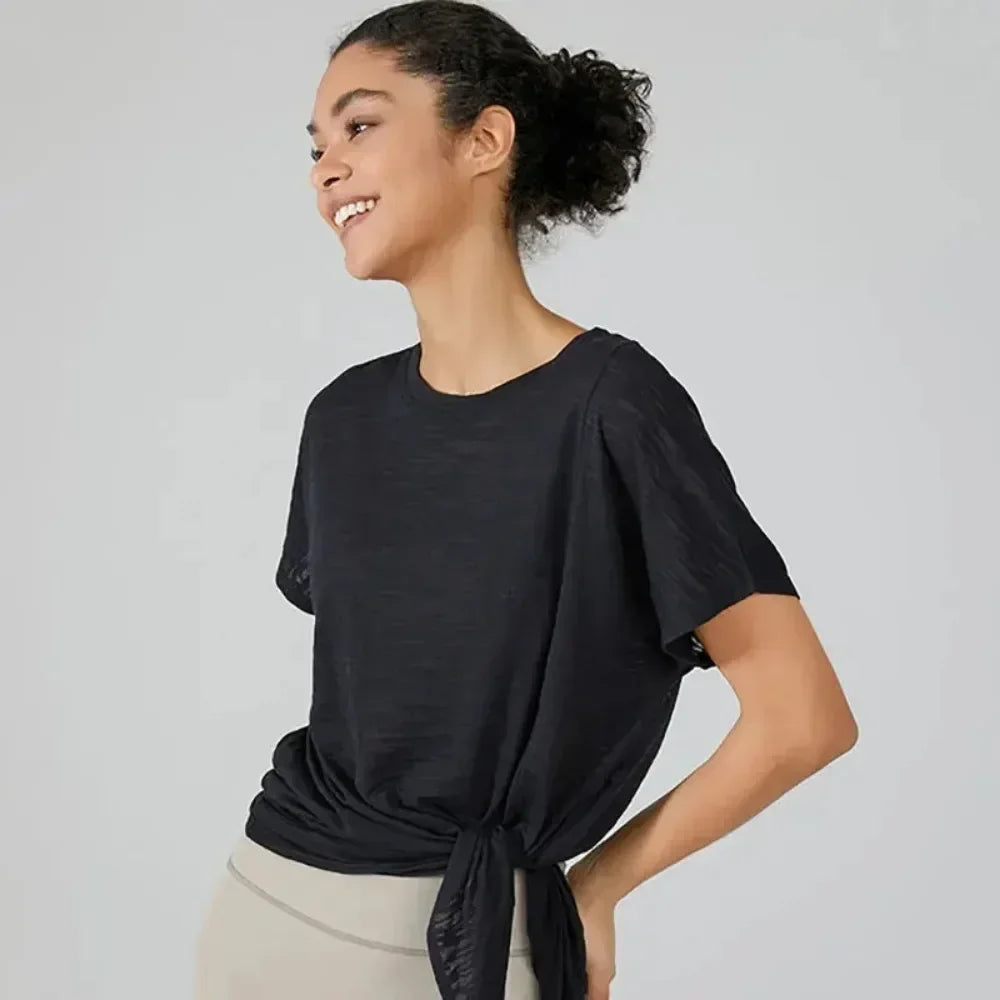 Women's Flowy Yoga Shirt In Multiple Colors - Black