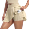 Pleated High Waist Skort In Multiple Colors - Tan