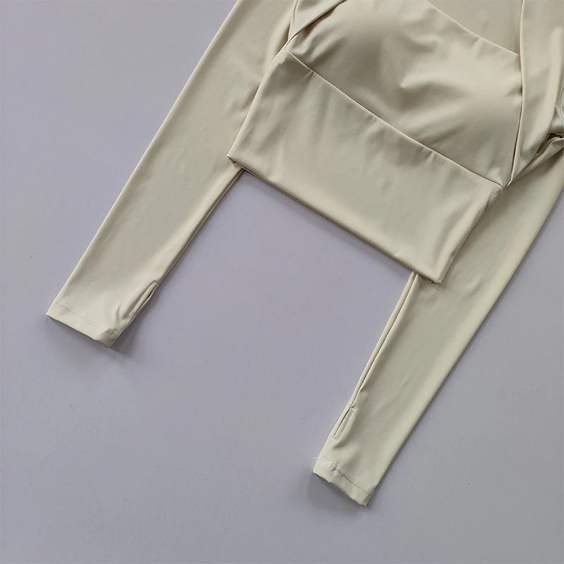Women's Long Sleeve Yoga Shirt Stretchy Fabric - Neighborhood Dancewear Cream White