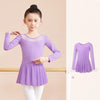 Girls Long Sleeve Leotard With Mesh Top And Attached Skirt - Purple Lavender