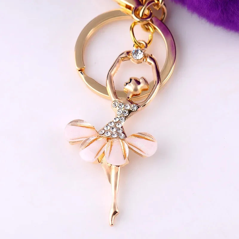 Fashion Rhinestone Ballet Dancer Plush Ball Keychain - Neighborhood Dancewear