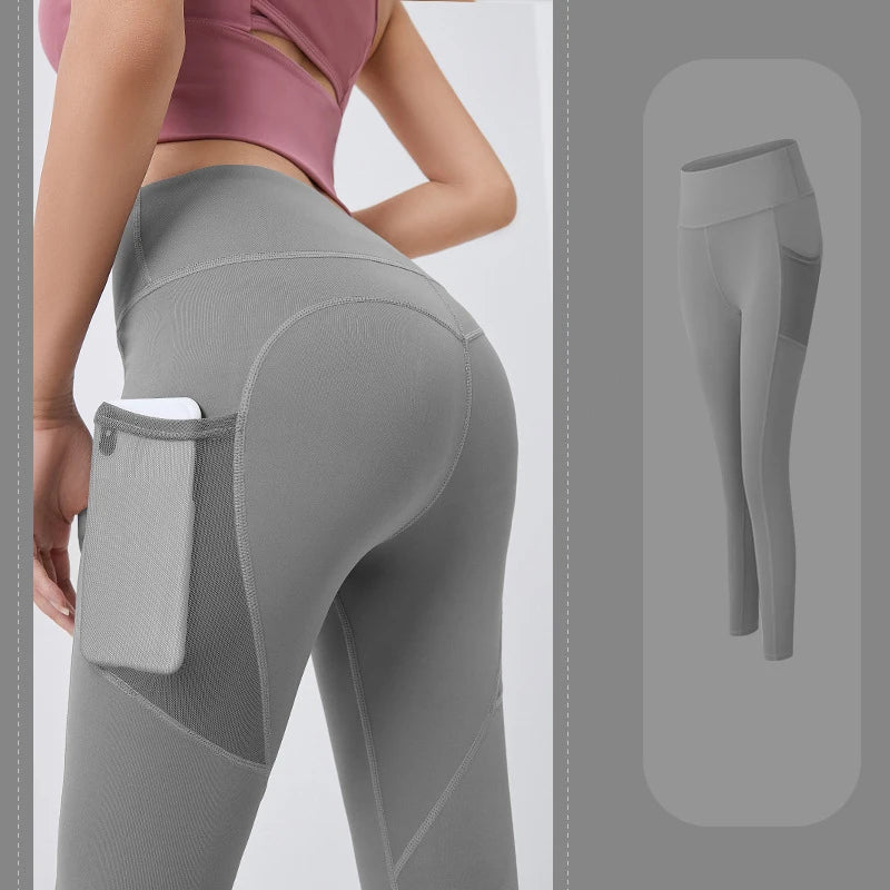 Women's Leggings with Mesh Side Pockets Stretchy  - Grey Gray