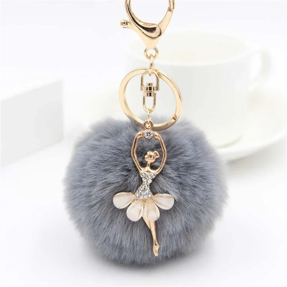 Fashion Rhinestone Ballet Dancer Plush Ball Keychain - Neighborhood Dancewear