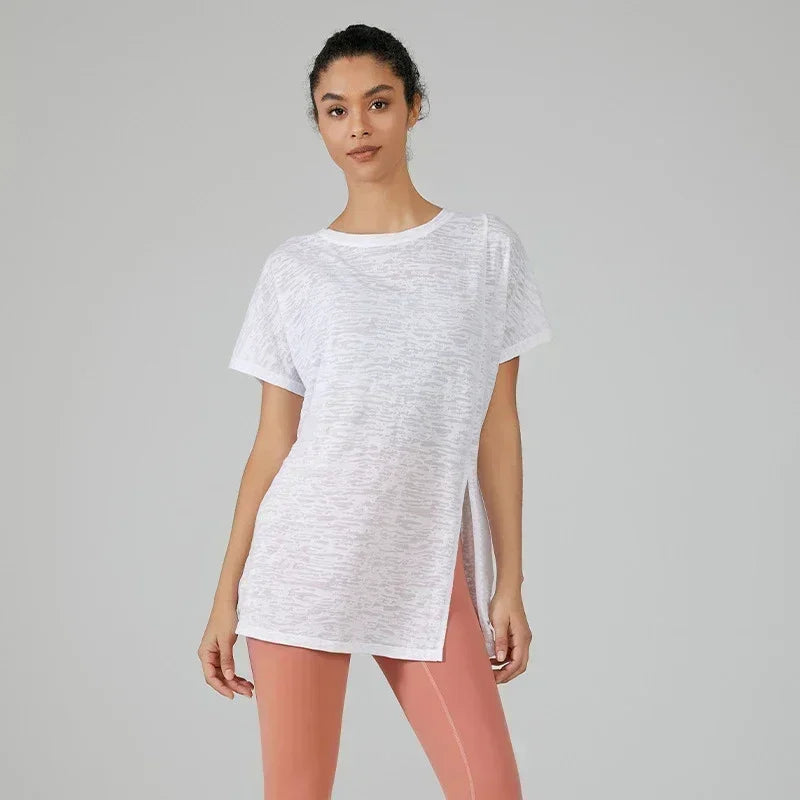 Women's Flowy Yoga Shirt In Multiple Colors - White