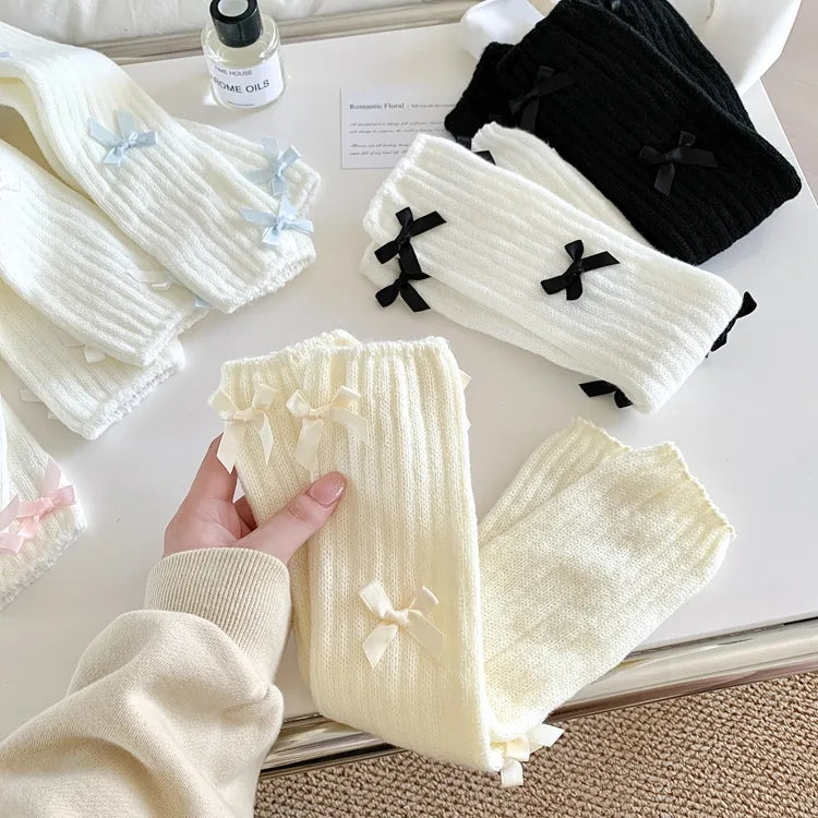 Bow Knitted Leg Warmers Multiple Styles Cozy - Neighborhood Dancewear
