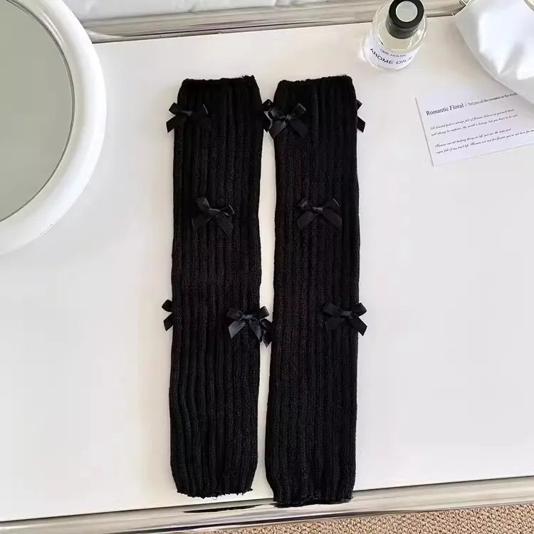 Bow Knitted Leg Warmers Multiple Styles Cozy - Neighborhood Dancewear Black
