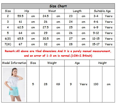 Girls Flowy Shorts With Pockets In Multiple Colors Size Chart