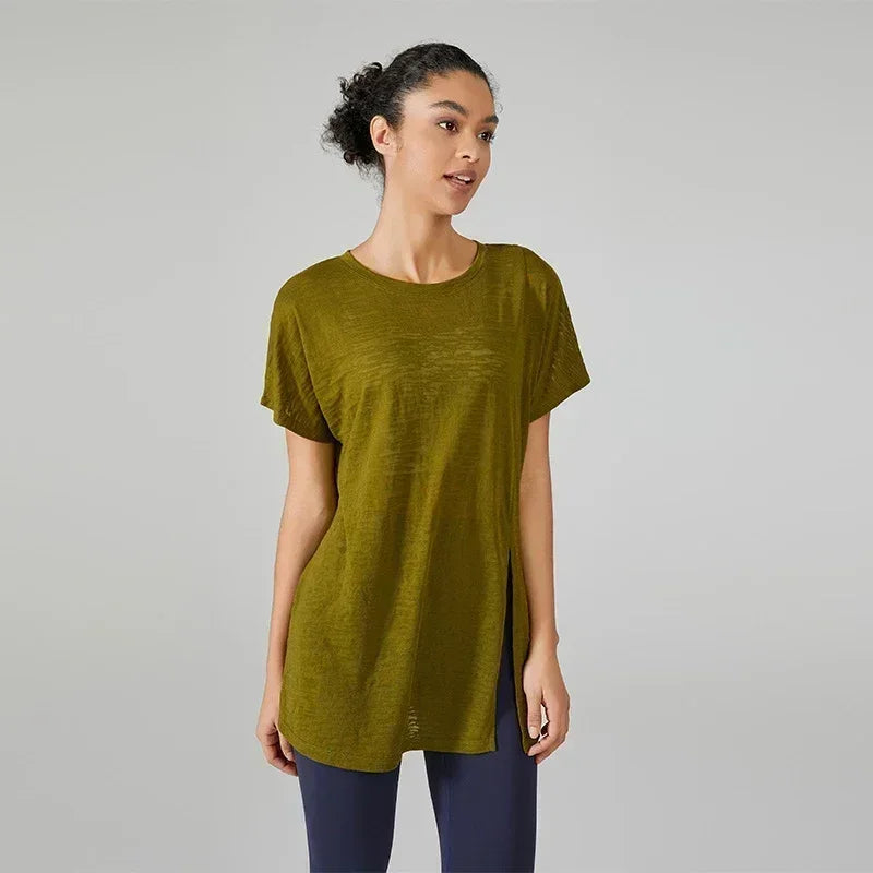 Women's Flowy Yoga Shirt In Multiple Colors - Olive Green