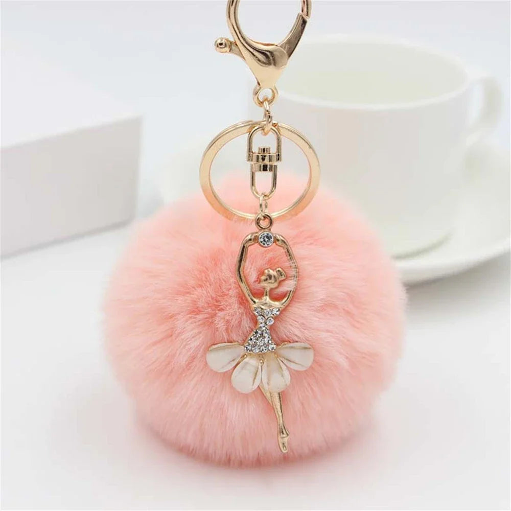 Fashion Rhinestone Ballet Dancer Plush Ball Keychain - Neighborhood Dancewear