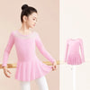 Girls Long Sleeve Leotard With Mesh Top And Attached Skirt - Pink