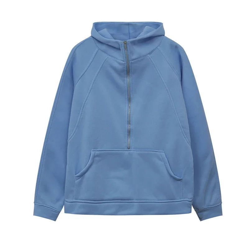 Cozy Adult Half Zipped Hooded Sweater Dancer Approved Blue