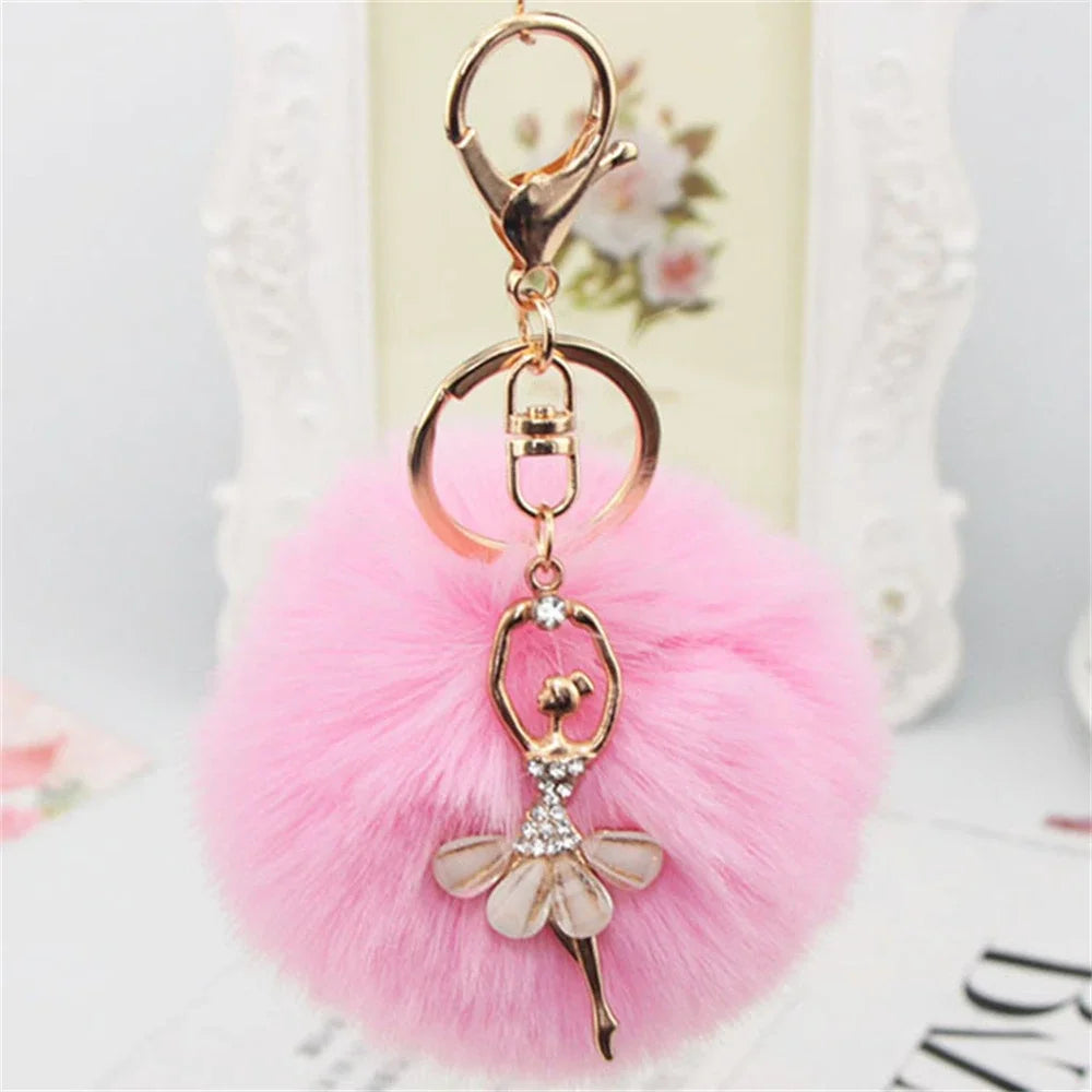 Fashion Rhinestone Ballet Dancer Plush Ball Keychain - Neighborhood Dancewear