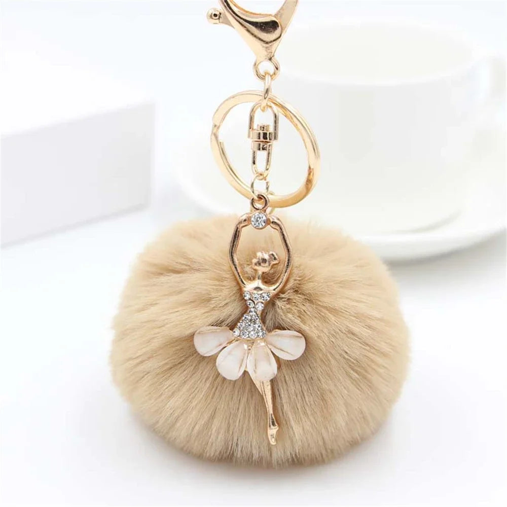 Fashion Rhinestone Ballet Dancer Plush Ball Keychain - Neighborhood Dancewear
