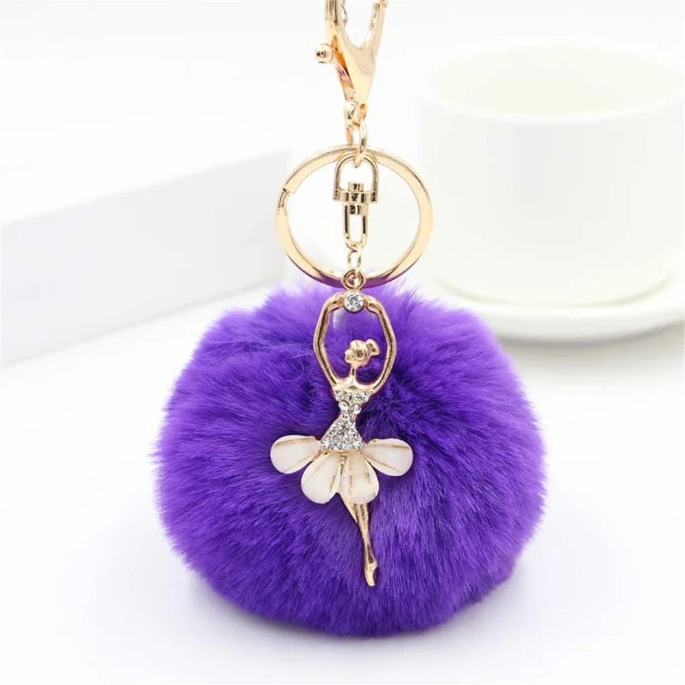 Fashion Rhinestone Ballet Dancer Plush Ball Keychain - Neighborhood Dancewear