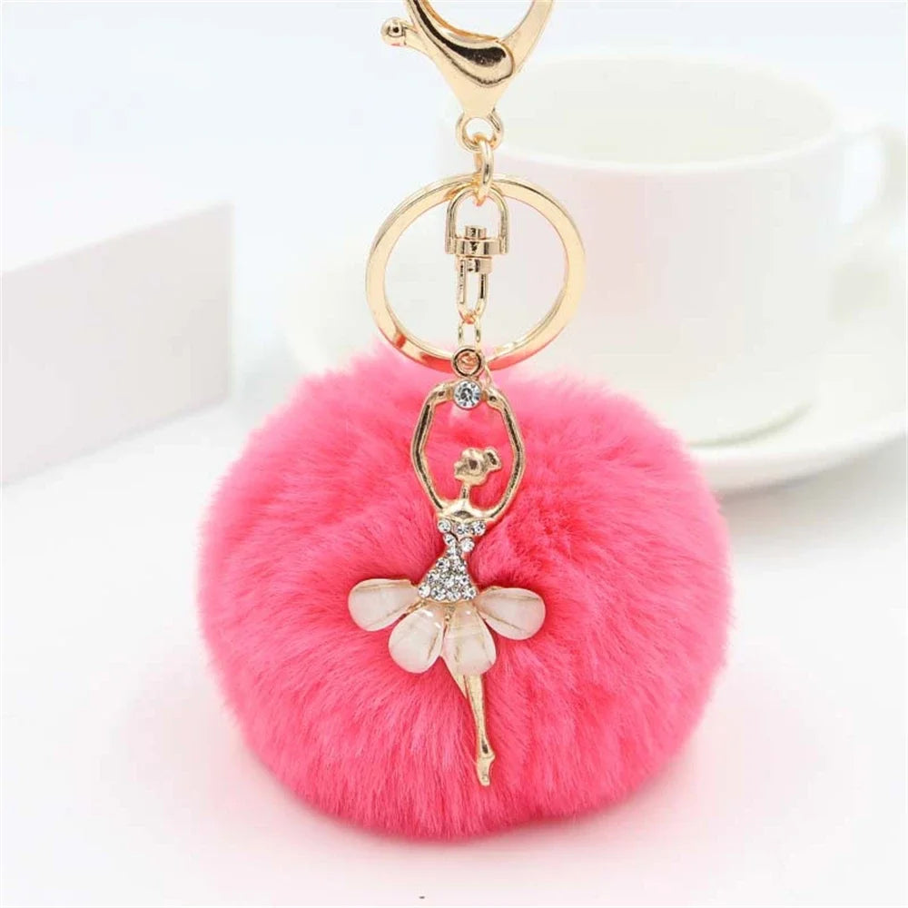 Fashion Rhinestone Ballet Dancer Plush Ball Keychain - Neighborhood Dancewear