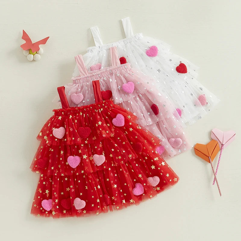 Girls Hearts Mesh Tulle Dress