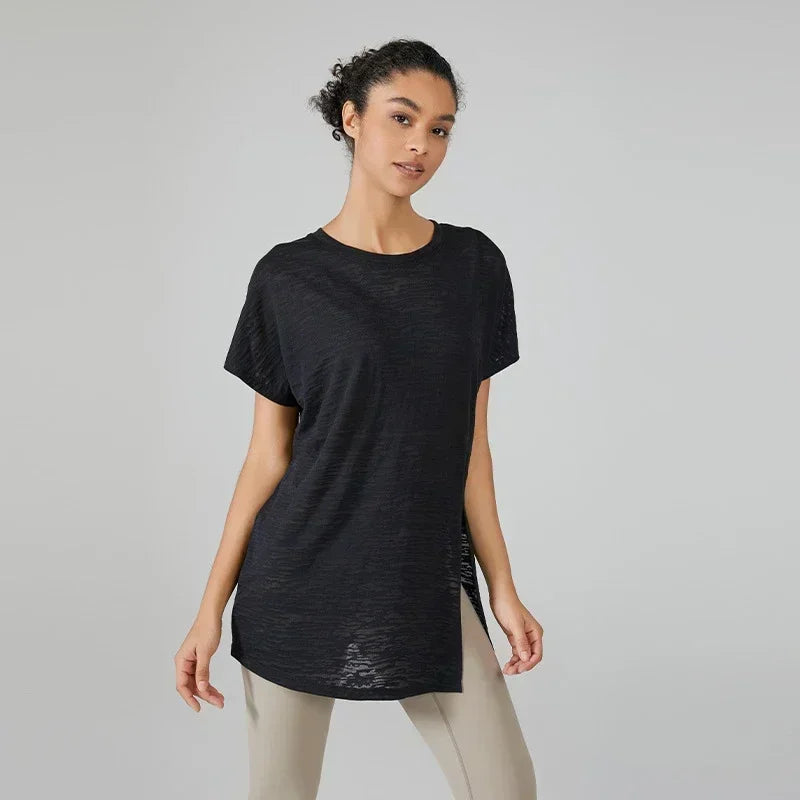 Women's Flowy Yoga Shirt In Multiple Colors - Black