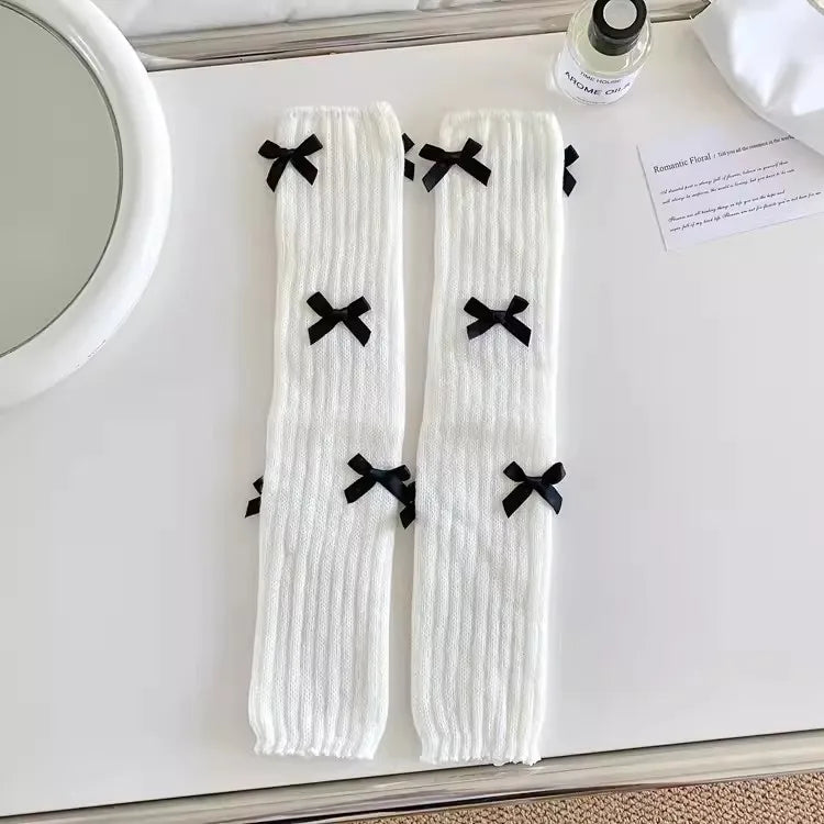 Bow Knitted Leg Warmers Multiple Styles Cozy - Neighborhood Dancewear White Black