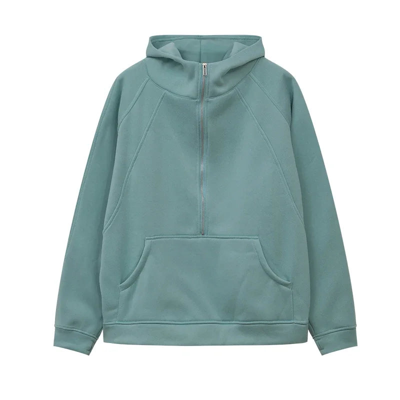 Cozy Adult Half Zipped Hooded Sweater Dancer Approved Teal