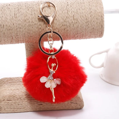 Fashion Rhinestone Ballet Dancer  Plush Ball Keychain