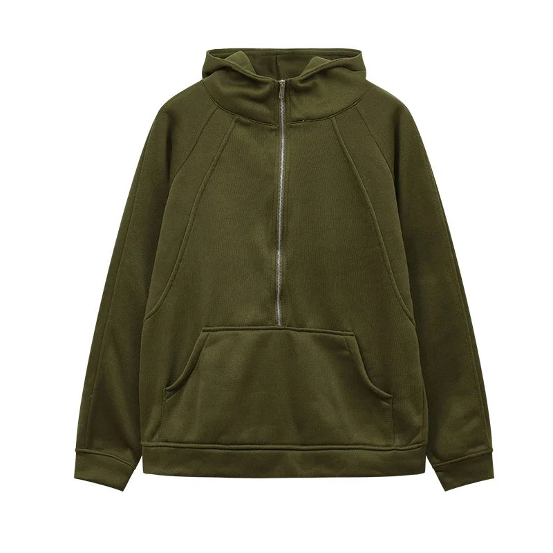 Cozy Adult Half Zipped Hooded Sweater Dancer Approved Olive Green