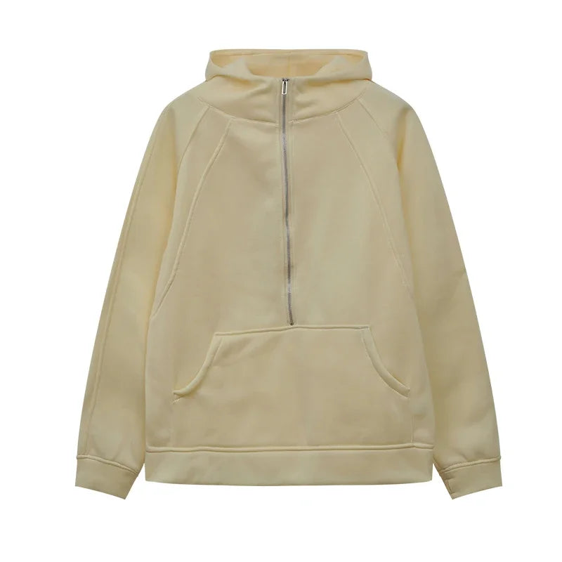 Cozy Adult Half Zipped Hooded Sweater Dancer Approved White Cream