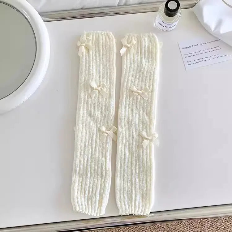 Bow Knitted Leg Warmers Multiple Styles Cozy - Neighborhood Dancewear White