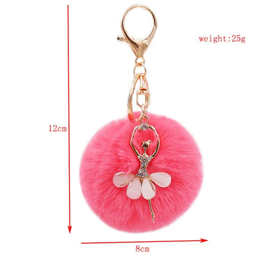 Fashion Rhinestone Ballet Dancer  Plush Ball Keychain